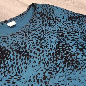 EUC Chicos Flocked Knit Balloon Sleeve Teal w/Black Velvet Top
